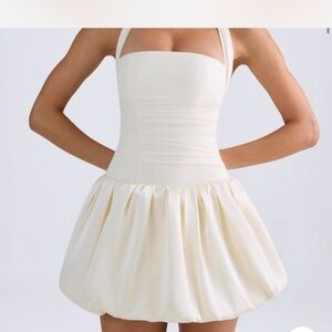 Oh Polly Cream Pleated Ruched Mini Sundress